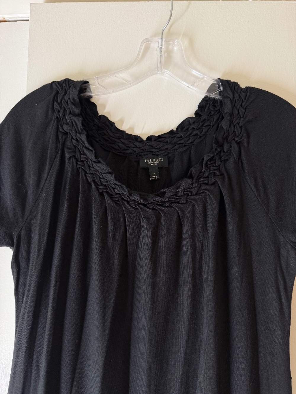 Talbots Petites Black Knit Dress Small Petite Short Sleeve Braided Neck Stretch